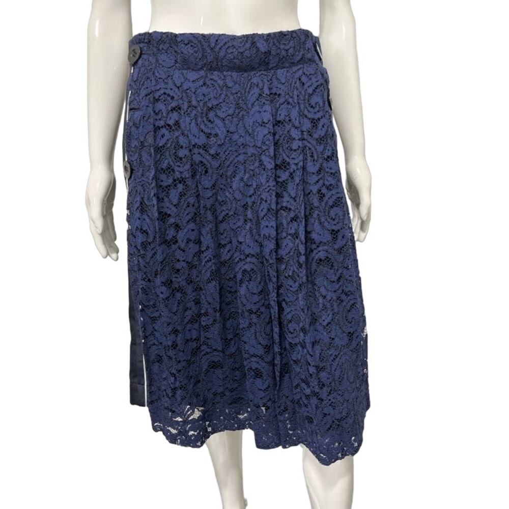 SACAI Blue Lace Button Accent Pleated Knee Length Skirt 1 Small